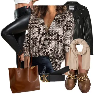 Outfit sa Siva Bluza od Satena/Bluza s Puf Rukavom "Jesenski outfiti"