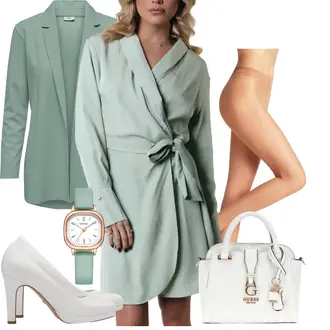 Avond Outfits Gala met beige/wit/roze/Donkerrood/Crème/grijs Guess "Lente outfit"Look: Bar, Malle, Gala, Oudejaarsavond