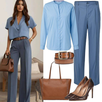 Outfit sa Plava/TamnoPlava Hlače Slip-on Hlača/Poslovna Hlača/Hlača od Odijela/Uske Hlača/Hlače od muslina Tom Tailor Denim "Slobodno vrijeme Outfit"