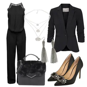 Outfit mit Braun/Schwarz/Weiß Eleganter Jumpsuit/Festlicher Jumpsuit/Plissee Jumpsuit/Neckholder Jumpsuit/Jumpsuit Hochzeit/Sommer Jumpsuit/Jumpsuit Mit Weitem Bein Samsøe Samsøe "AllBlack"