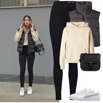 Winter Outfit mit Schwarz/Dunkelblau Lederjacke/Cord Legging/Jeans Leggings/High Waist Legging/Jeggings/Strick Legging/Gefütterte Leggings/Geformte Legging/Lederjacke/Treggings/Warme Leggings/Biker Jeans/High Waist Jeans/Push up Jeans/Cuir Chaussures/Thermojeans/Winterjacke Noisy may "Frühlingsoutfit"