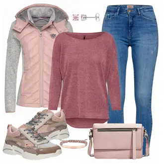 Outfit mit Dunkelrot/Rosa/Lila/Bordeaux 3/4 Bluse/Klassische Tunika/Elegante Tunika/ausgefallene tunika/Festliche Tunika/Lederjacke/Tuniken-Shirt/Bluse Große Größe/Tunika Only "ONLY Pullover onlALBA pink"