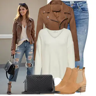 Herbst Outfits Coole mit Braun/Khaki/Dunkelbraun/Grau Herbstjacke/Jacke mit Seitlichem Reißverschluss/Motorradjacke/Kunstlederjacke/Bikerjacke E-girl "Schönes Frühlingsoutfit"Look: Feine, Trendige, Zuhause, Goa, Rad, Schön, Western, Uni, Moderne, Coole