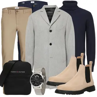 Outfit mit DunkelBlau/Blau RollkragenPullover/WollPullover/Kaschmir Pullover/Basic Pullover/Einfacher Pullover/FeinstrickPullover/StrickPullover/Polo-Pullover/WinterPullover SELECTED HOMME "Buro Outfit"