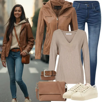 outfit mit Rjava/Krem/Oranžna/Bež Pas z Žepom/Ogrlica/Dodatek za spodnje perilo/Pašček za uro corbby "Popolno za pomlad"