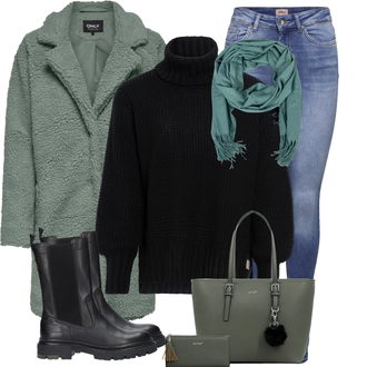 Outfit met zwart Opstaande kraag cardigan/Winter vest/Gebreide Poncho/Wollen vest/Cardigan met ronde hals/Kasjmier cardigan Knit Factory "Outfit voor de winter"