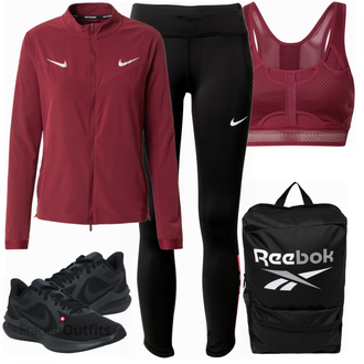 Sport Outfits mit Rot Bh Nike, Schwarz Nike, Rot Nike, Schwarz Sportschuh Nike "Sport Outfit"