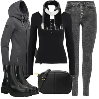 Outfit s Šedá/Tmavě šedá Mikina/Sportovní Mikina/Originální Mikina/Svetr S Kapucí/Pletená Mikina s kapucí/Sportovní Mikina Ragwear "Outfit na podzim"
