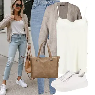 Boho Outfit met beige/bruin Zakelijke tas charm london "Frühlings Outfit"Look: Simpel, Prachtige, Boheems, Boho, Steenbok, Chique, Elegant, Elegante, Modern, Premium, Stier, Vintage, Western