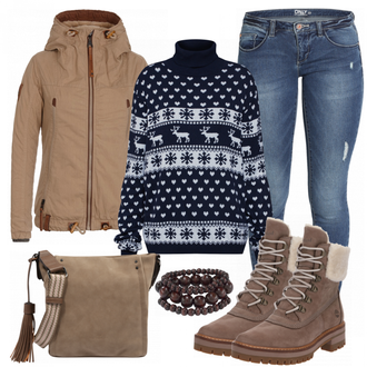 Outfit met beige Laars Timberland "Svetlana"