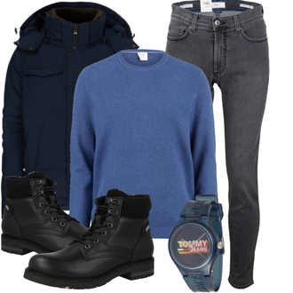 Winter Outfit mit Schwarz Wattierte Stiefel/Motorradstiefel/Wasserdichter Stiefel/Schnürstiefelette/Springerstiefel Tommy Hilfiger "Winter Outfit"