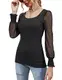 IECCP Damen Blusen, Tshirts Damen, Damen Langarm Bluse Elegant Pullover Winter Rundhals Spitze Tunika Top Sexy Lang Oberteil(Dunkelgrau, M)