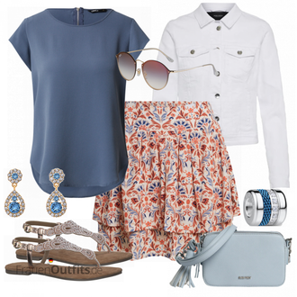Outfit mit Grau/DunkelBlau/Blau Hemdbluse/Kurzarm Hemd/Casual Hemd/Businesshemd/Kurzarmbluse/Bluse mit Stehkragen/Kurzarm-Tunika/Tuniken-Shirt/Bluse Oberteil/Lederjacke Only "Lässiger Freizeit Look"