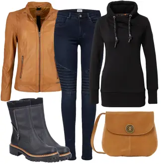 Outfit mit Gelb/Braun/Beige Mantel/KunstLederjacke/Jacke mit Seitlichem Reißverschluss/Leder Bomberjacke/Lederjacke/Vintage Lederjacke Maze "Perfekt für den Winter"