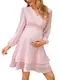 Clearlove Damen Kleid Umstandskleid V-Ausschnitt Frauen Swiss Dot Stillkleid Langarm Schwangere Kleider Schwangerschaftskleid mit Rüschen