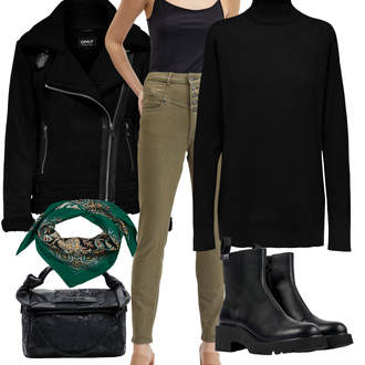 Pravá Kůže Outfit s Černá/Hnědá Kožená kotníková bota/Letní kotníková kozačka/Klasická kozačka/Chelsea Boty/Kožená bunda/Kozačka se zipem/Kotníková Bota s Podšívkou Camper "Zimní look"