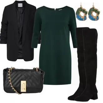 Winter Outfits mit Schwarz Mantel/Boyfriend Blazer/Lederjacke/Longblazer/Oversize Blazer/Lederjacke für Männer/Tunika/Bluse Große Größe Pieces "Nice"