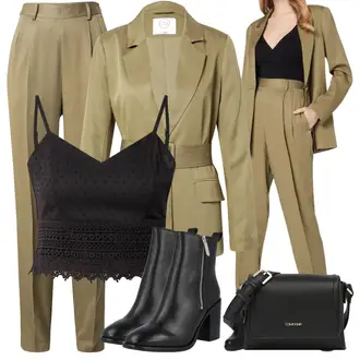 20er Jahre Outfit mit Beige/Khaki Hose Große Größe/Business Hose/Bügelfaltenhose/Anzughose/High Waist Hose/Hose mit Schlitz/Bundfaltenhose/Bundfaltenhose guido maria kretschmer women "Business Look"Look: Uni, Rad, 20er Jahre, Edel, Elegant, Büro, Old Money, Outdoor