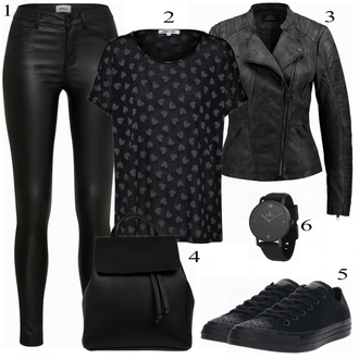 Prošívaný Outfit s Černá/Tmavě šedá Motorkářské Bund/Motorkářská bunda/Bunda s Bočním Zipem/Kožené Bund/Bunda z Umělé Kůže Only "Všechno Černé"