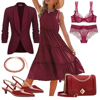 Lang Outfit mit Rot/DunkelRot/Bordeaux Strick­blazer/Lederjacke/Blazerjacke/Longblazer/Lässiger Blazer/Blusenblazer/Eleganter Blazer Unibelle "Perfekt Für Den Sommer"