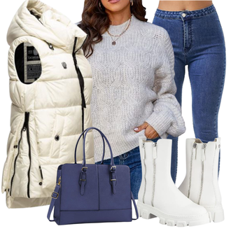 Winter Outfits mit Weiß/Creme Lammfell Stiefel/Biker Boot/Sneaker Mit Seitlichem Reißverschluss/Stiefel Mit Reißverschluss Tamaris "Outfit Für Den Winter"