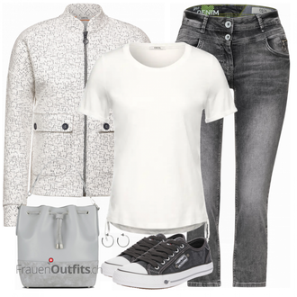 Outfit mit Grau T Shirt CECIL "Lässiger Freizeit Look"