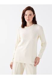 Women's Crew Neck Printed Long Sleeve Knitwear Sweater