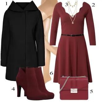 Outfit sa Crvena Haljina Veći Broj About You "Elegantan zimski outfit"