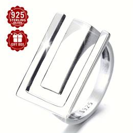 Geometric Adjustable 925 Sterling Silver Finger Ring Jewelry Decoration