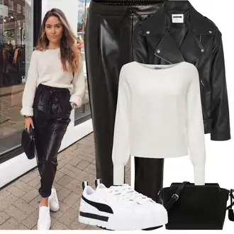 tenues avec Noir/Orange Veste de Moto/Veste en Cuir Veste en Simili Cuir/Veste en Cuir/Veste de Motard Noisy may "Tenue de printemps"