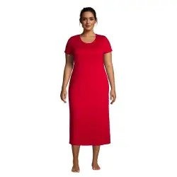 Wadenlanges Supima Kurzarm-Nachthemd in groen Gren, Damen, Gre: 48-50 Plusgren, Rot, Jersey, by Lands'''' End