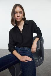 Black Oversize Wide Fit Woven Shirt