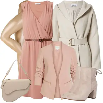 Outfit mit Braun/Lila/Rosa/Beige Jerseykleid/Lässiges Kleid/Sommerkleid/Chiffon Kleid/Kleid mit Wasserfall-Ausschnitt/Ärmelloses Kleid/Wickelkleid/Kleid mit Gürtel About You "Perfekt fürs Date"