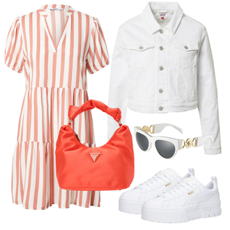 Pruhovaný Outfit s Růžová/Červená Košilové šaty/Letní Šaty/Šaty s Kapsou/Ležérní Šaty/Šaty S Kosticí/Šaty Niki Only "Outfit na léto"