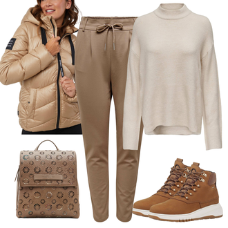 Na Procházku Zima Outfit s Hnědá/Béžová Teniska Kožené Tenisky/Venkovní bota/Zimní Tenisky Geox "Perfektní na zimu"Look: Turistika, Skating, Na Procházku