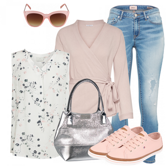 Outfit mit Rosa/Beige/Blau Sneaker Tommy Hilfiger "Zina"