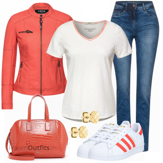 Outfit mit Rot CECIL, Blau CECIL "Modisches Frühlingsoutfit"