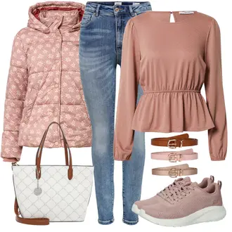 Winter Outfits mit Braun/Lila Bluse und Tunika/Klassische Länge/Blusenoberteil/Casual Top/Partytop/Hemdoberteil/Blusenbody/Bluse mit Trichterkragen/Bluse Oberteil/Bluse mit Stehkragen/Lederjacke/Langarmbluse/Schößchen­bluse About You "Winter Outfit"