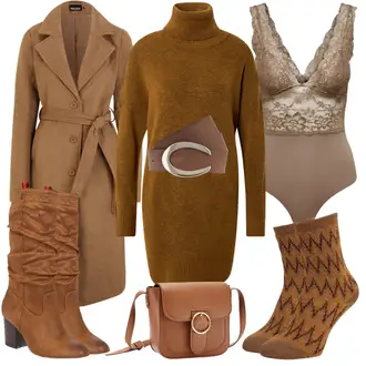 Outfit mit Braun Kleid Große Größe GAP "Modisches Winter Outfit"
