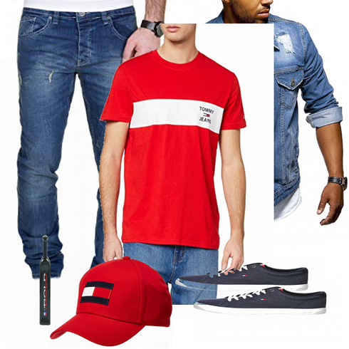 Rot T-Shirt Tommy Jeans kombinieren