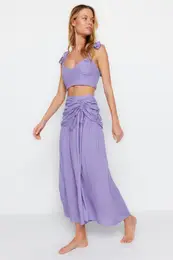 Lilac Woven Tie Blouse and Skirt Set