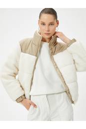 Plush Puffer Jacket Stand Collar Zippered Pockets