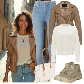 Kombinacije za bucmaste Ured sa Bež/Smeđa/Kaki/Bijela Nekategorizirano MICHAEL Michael Kors "Cool proljetni look"Look: Mom, Prekrasan, Elegantan, Ured, cool