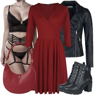 Rock Outfits Flared mit Rot/Dunkelrot Tellerrock/3/4 Arm Kleid/Herbstkleid/Schuluniform Rock/Jerseykleid/Christlicher Rock/Standesamt Rock/SkaterKleid/College Rock Red by EMP "Outfit Für Den Winter"