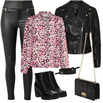 Outfit Inspo mit Schwarz Leder Schlaghose/Schlanke & Magere Hose VERO MODA "Modisches Outfit Inspo"