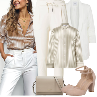 Kombinacije za bucmaste Ured sa Krem/Bijela Kaput/Pletivo Veći Broj/Tunika Pieces, Bež/Kaki/Smeđa Bluza i Tunika/Bluza Veći Broj SELECTED FEMME "Proljetni Outfit"Look: Prevelik, Old Money, Pametno ležerno, Šik, Sveučilišna, Disko, Ured, klasický, Unisex, Radna odjeća, Stil, Pomorski