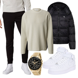 Outfit mit Schwarz Slim Hose/Funktionshose/Jogger Hose/7/8 Hose/Sporthose/Skinny Hose/Trainingshose/Stretchhose Only & Sons "Herbstliches Freizeit Outfit"