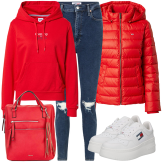 Outfit mit Grau Plateau Halbschuh/Plateauschuh/Sneaker Low/Leder Sneaker Tommy Jeans "Cooles Winter Outfit"