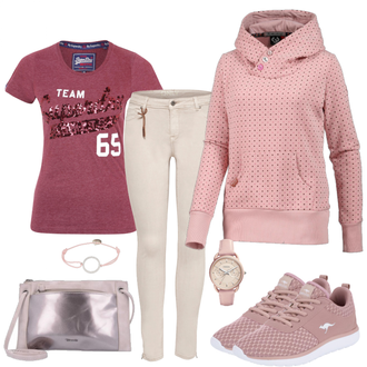 Outfit mit Beige Sneaker Kangaroos "Pink"