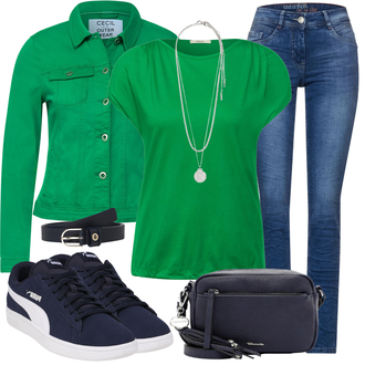 Outfit mit Grün Jeansjacke CECIL "Schönes Freizeit Outfit"